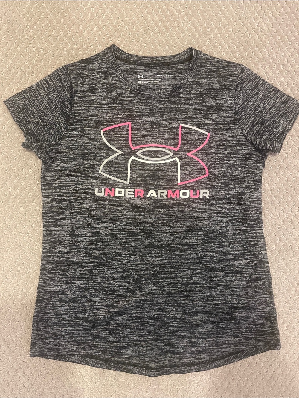 Under Armour Gray Heather Short Sleeve Tee with Pink Logo